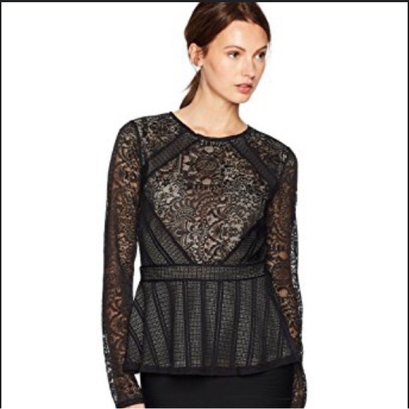 BCBGMAXAZRIA Capri Semi Sheer Lace Peplum small - Picture 3 of 8